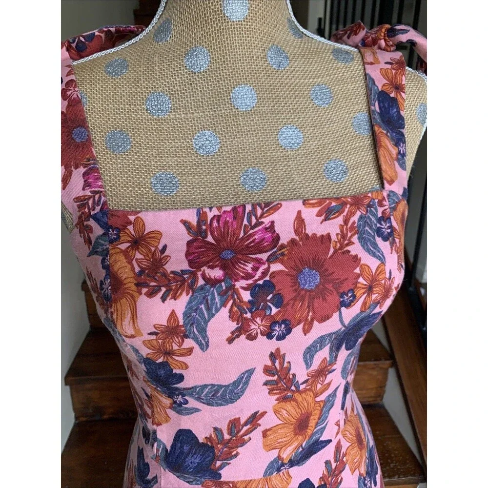 Finders Keepers Floral Twee Mini Dress Pink Linen Blend Square Neck Small Summer - Picture 4 of 16